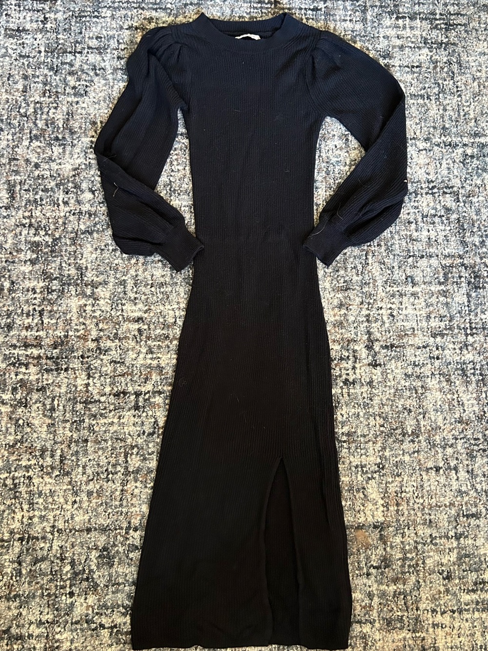·Abercrombie & Fitch· Black Balloon Sleeve Ribbed Sweater Maxi Dress Size XS